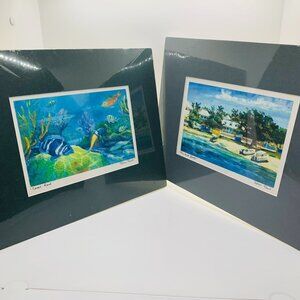 John Paul Matted Art Prints NEW SEALED Set of 2 Coral Reef Fig and Boats Unframe